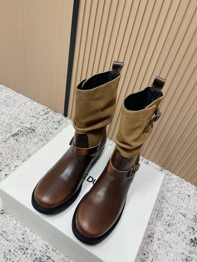 Top Version: Ice Dust Designer Brand Autumn/Winter Latest Retro Leather Boots, S