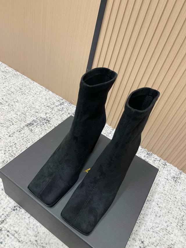 Top Version: Alaia Minimalist Chic Square-Toe Ankle Boots High-Heeled Slip-On El