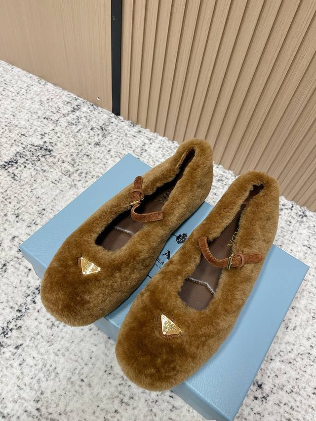 Proxy Purchase Grade: Prada Mary Jane Fleece Flats with Triangle Logo These Napp
