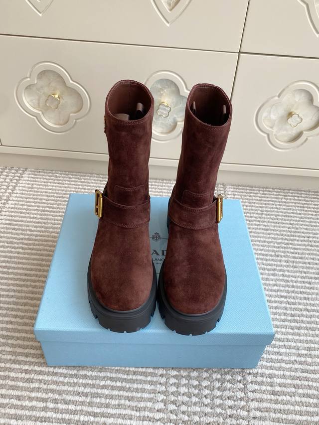 Prada New Thick-Soled Motorcycle Boots (Ankle Boots) - Top Quality. Exquisite li