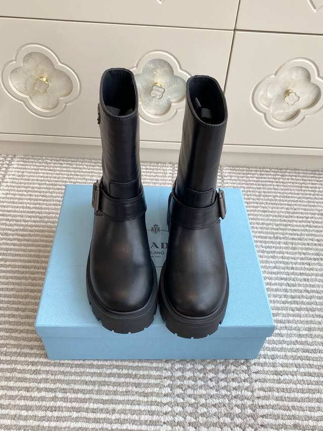 Wholesale Sheepskin Leather Prada New Thick-Soled Motorcycle Boots Top Quality E