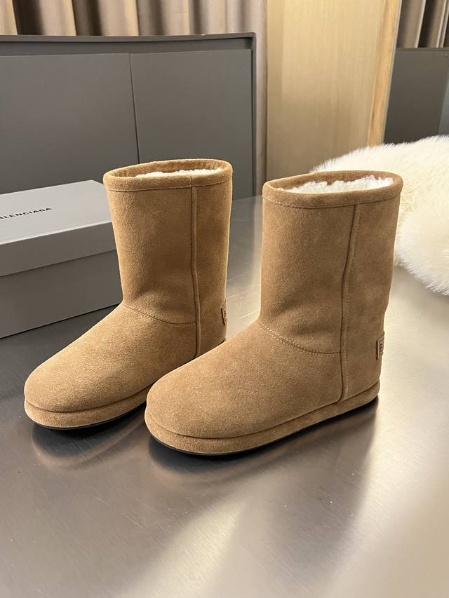 Factory Price: Balenciaga 2025 Fall/Winter New Mid-Calf Pure Wool Platform Snow