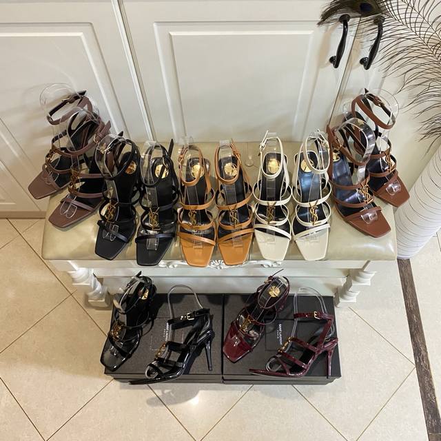 Top-tier version, new YSL Saint Laurent high-heeled sandals, patent leather, she