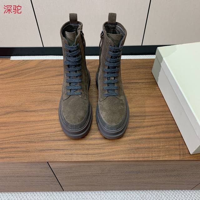 Brunell* Cucinell* New Lace-up Ankle Boots. Upper: cowhide suede, cowhide leathe