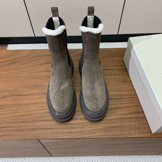 Brunell* Cucinell* Ankle Boots. Upper: cowhide suede, leather. Wool lining, orig