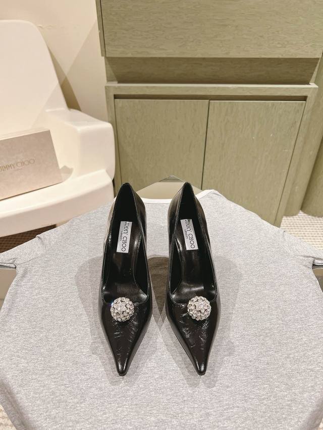 225 Early Spring Crystal Buckle Pointed Toe Jimmy Choo Lambskin Shoes New Arriva