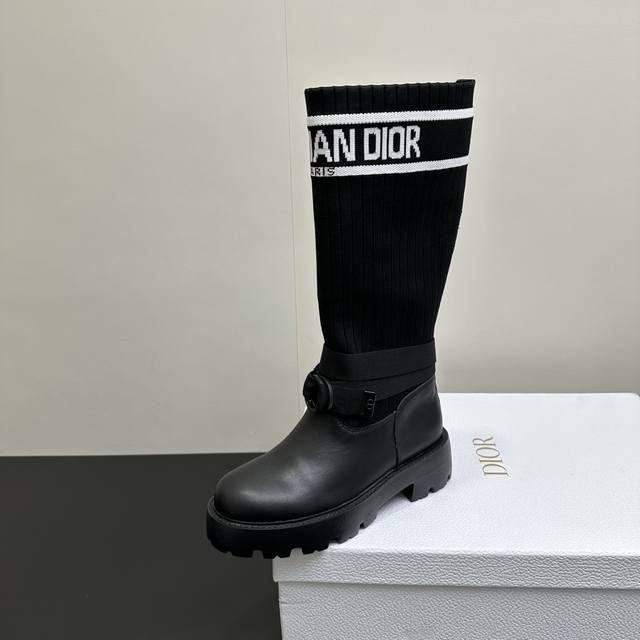 Dior 25Ss High-Replica Flyknit Embroidered Long Boots (Ddd). Features a logo nyl