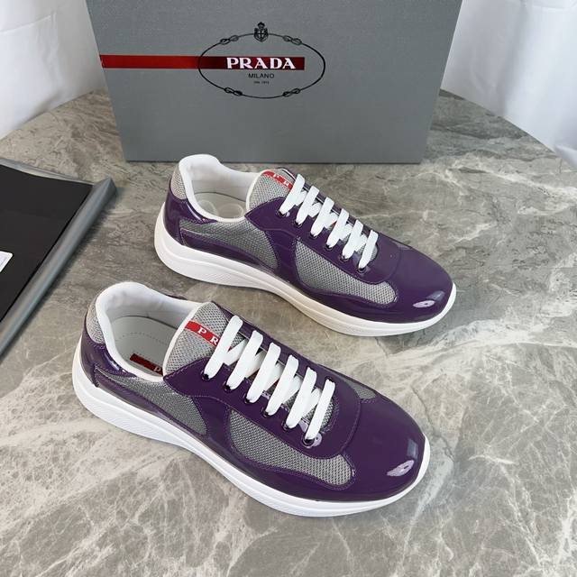 Classic P-brand design. Outer layer: Top-grain patent leather + brand mesh fabri