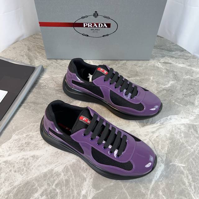 Classic P-brand design. Outer layer: Top-grain patent leather + brand mesh fabri