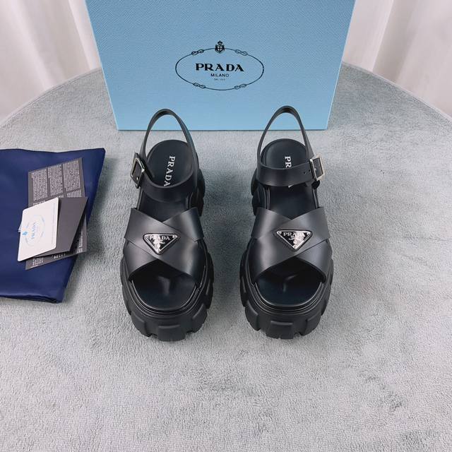 Super Hot Prada Spring/Summer Slip-on Roman Woven Ultralight Platform Rubber San