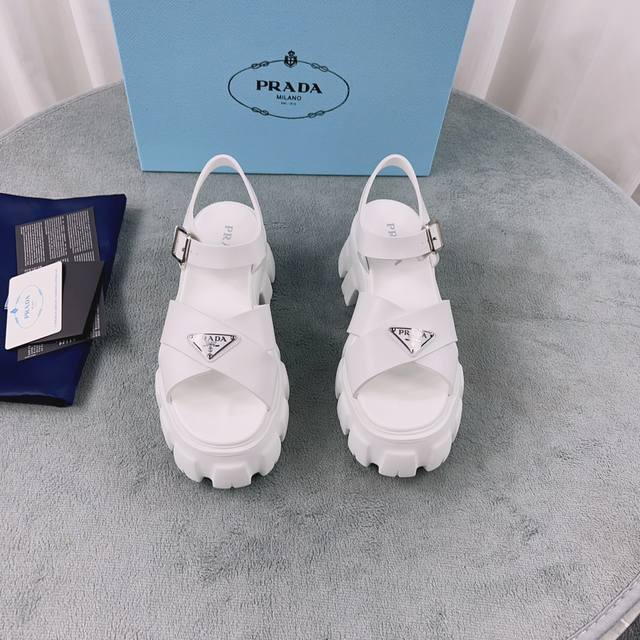 Super Hot Prada Spring/Summer Sawtooth Roman Woven Ultralight Platform Rubber Sa