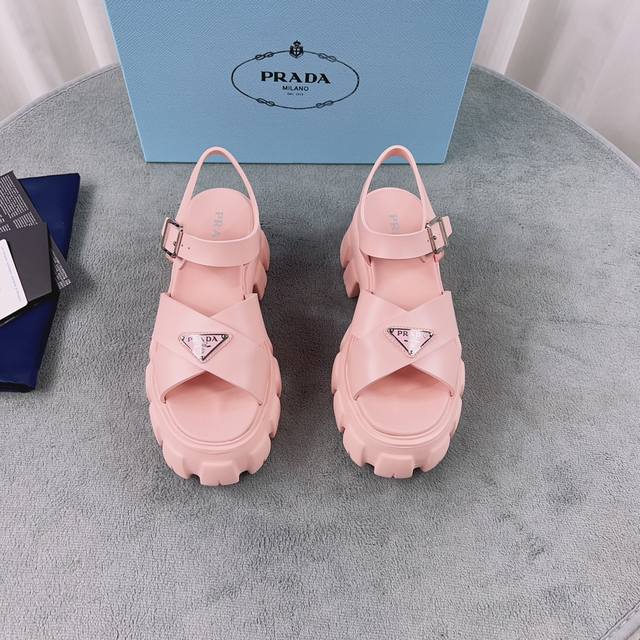 Super Hot Prada Spring/Summer Slip-on Roman Woven Ultralight Platform Rubber San