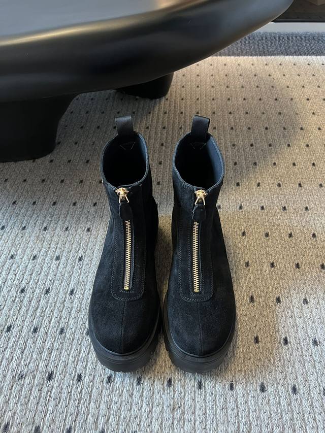 Prad* 25Ss Autumn/Winter New Zipper Ankle Boots Thick-Soled Boots This season's