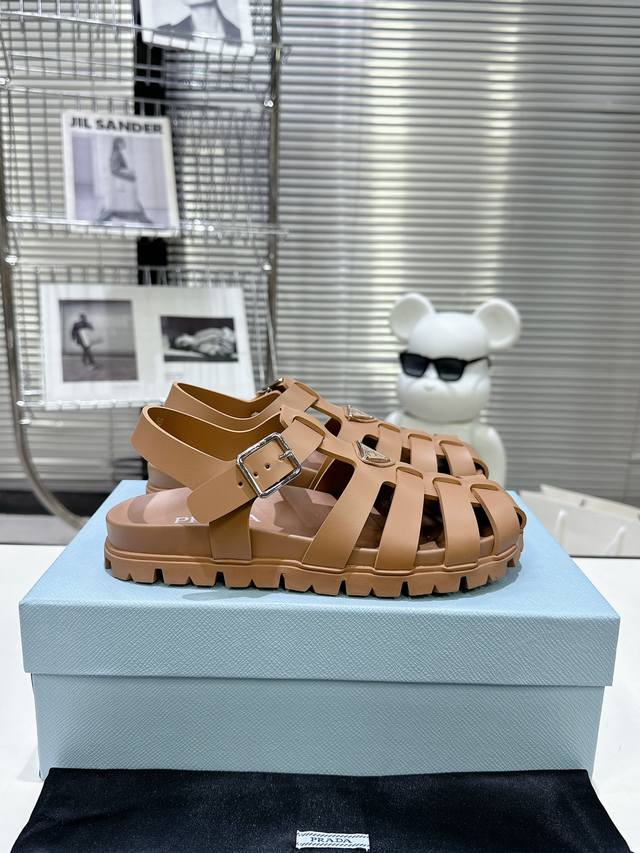 Flat Prada Spring/Summer New Sandals, Classic Triangle Buckle Sandals, Upgraded