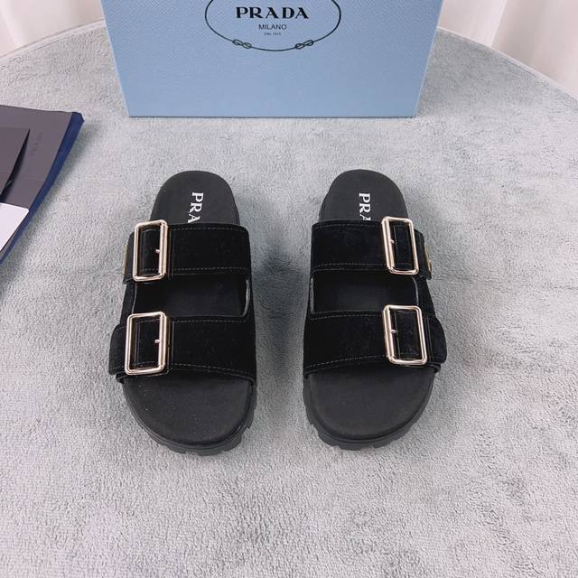 Prada's latest style. Upper: Imported cowhide and suede. Lining: Imported water-