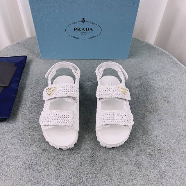 Latest Prada model. Upper: Original custom raffia leather. Lining: Imported mixe