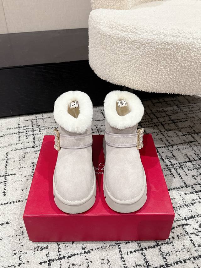 Roger Vivier Rv 25 Wf New Square Rhinestone Buckle Platform Snow Boots The iconi