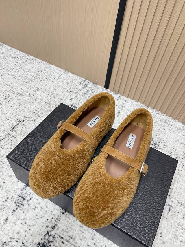 Top Version: Alaia Lambswool French Ballet Flats, Wool Mary Jane Flats, Old Mone