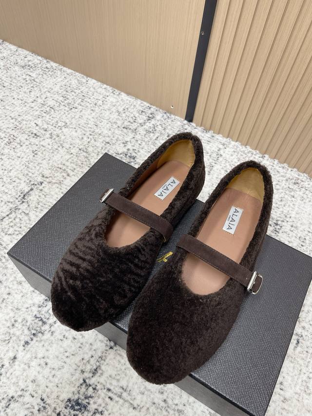 Top Version: Alaia Lambswool French Ballet Flats, Wool Mary Jane Flats, Old Mone