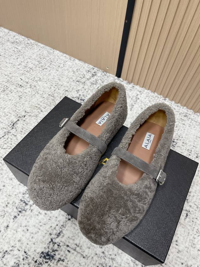 Top Version: Alaia Lambswool French Ballet Flats, Wool Mary Jane Flats, Old Mone