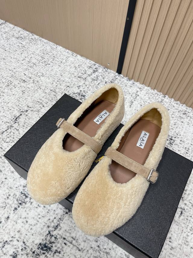 Top Version: Alaia Lambswool French Ballet Flats, Wool Mary Jane Flats, Old Mone