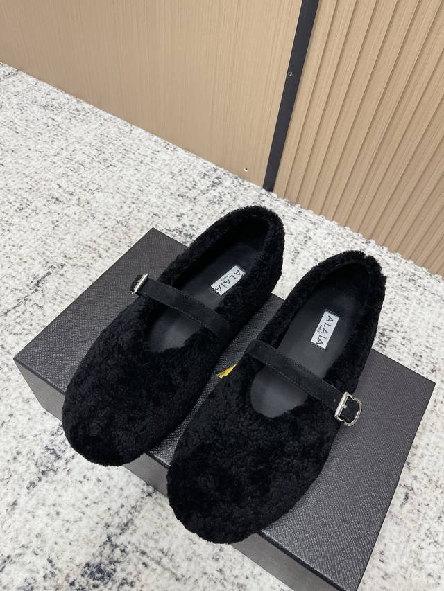 Top Version: Alaia Lambswool French Ballet Flats, Wool Mary Jane Flats, Old Mone