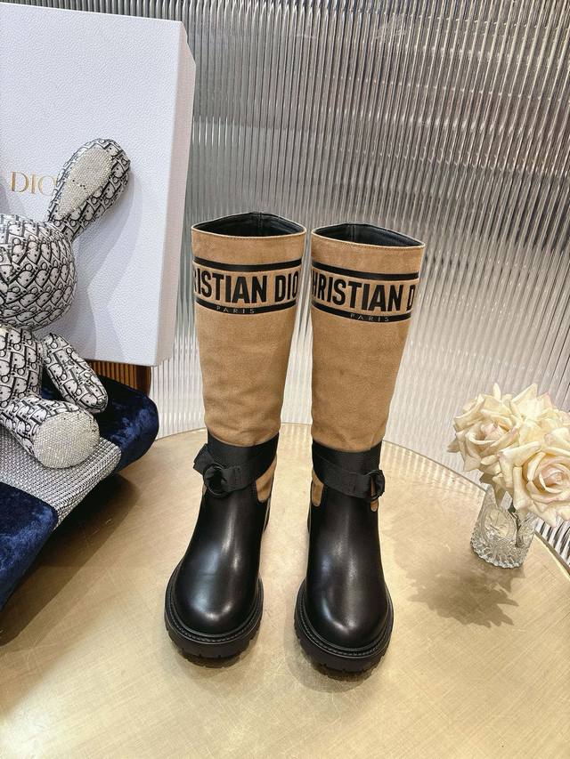 Top-tier Dior Major Embroidered Riding Boots with Leather and Mahogany Trim. The