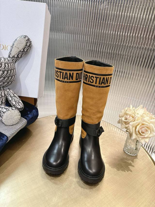 Top-tier Dior Major Embroidered Riding Boots with Leather and Mahogany Trim. The