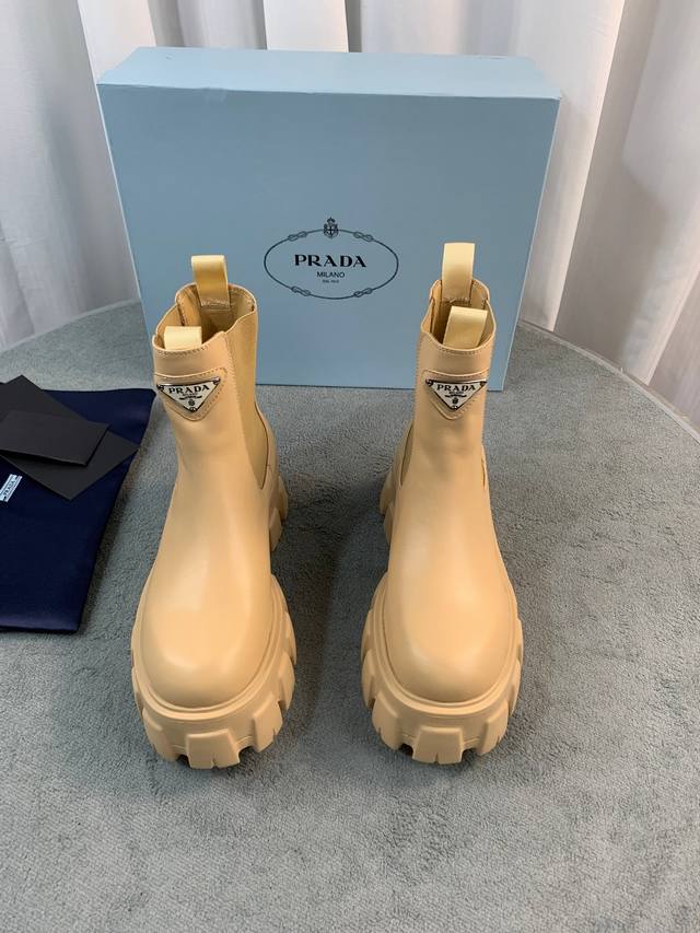 Prada's latest Fall/Winter ankle boots. Upper: Imported calfskin; Lining: Import