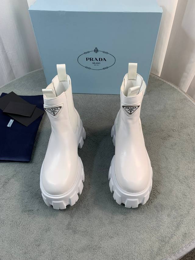 Prada's latest Fall/Winter ankle boots. Upper: Imported calfskin. Lining: Import