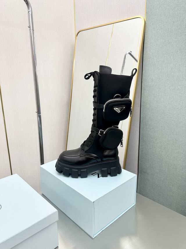 Top-tier version Prad* Prad Autumn/Winter High-Heeled Boots, Classic High-Heeled