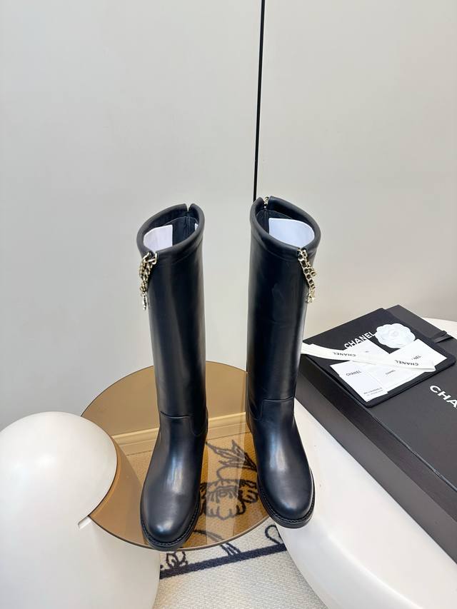 Chanel 25B Clover Chain Suede Riding Boots (Long Boots) Chanel 25B chain suede a