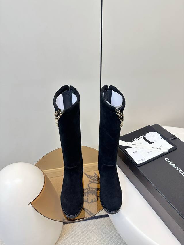 Chanel 25B Clover Chain Suede Riding Boots (Long Boots) Chanel 25B chain suede a