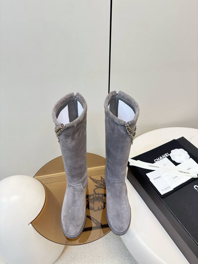 Chanel 25B Clover Chain Suede Riding Boots (Long Boots) Chanel 25B chain suede a