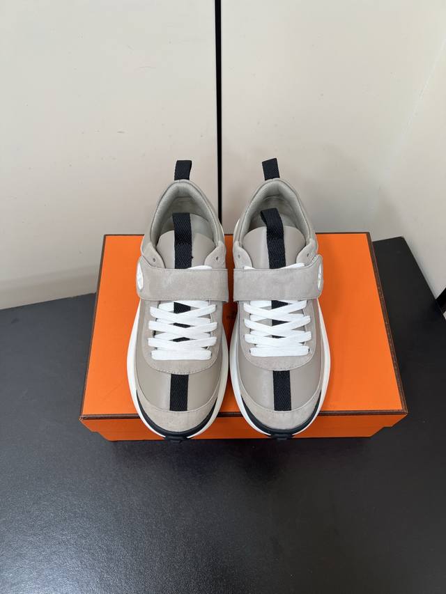 Hermes Khea Velcro Lace-up Derby Sneakers. The Hermes Khea lace-up sneakers feat