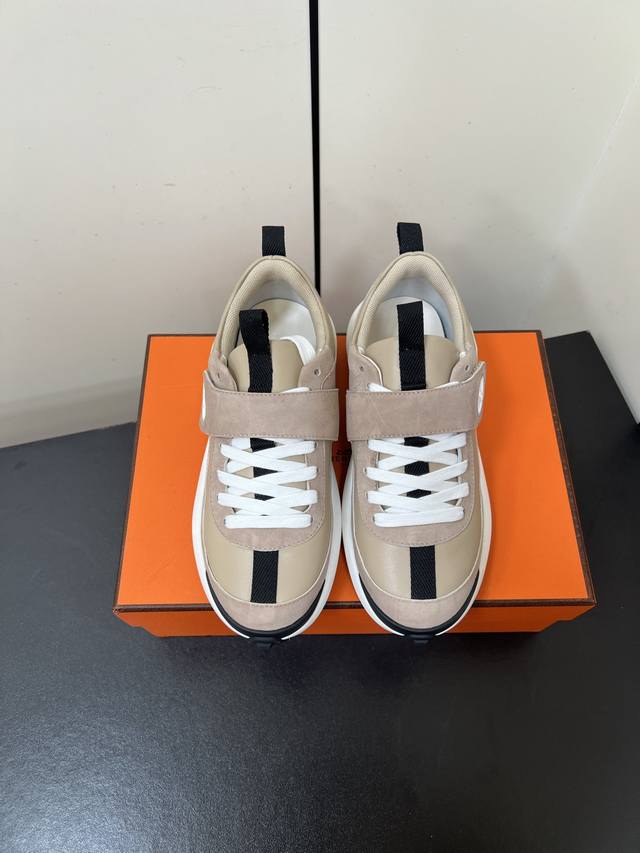 Hermes Khea Velcro Lace-up Derby Sneakers. The Hermes Khea lace-up sneakers feat