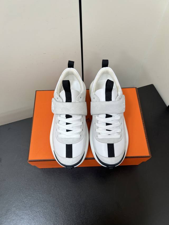 Hermes Khea Velcro Lace-up Derby Sneakers. The Hermes Khea lace-up sneakers feat