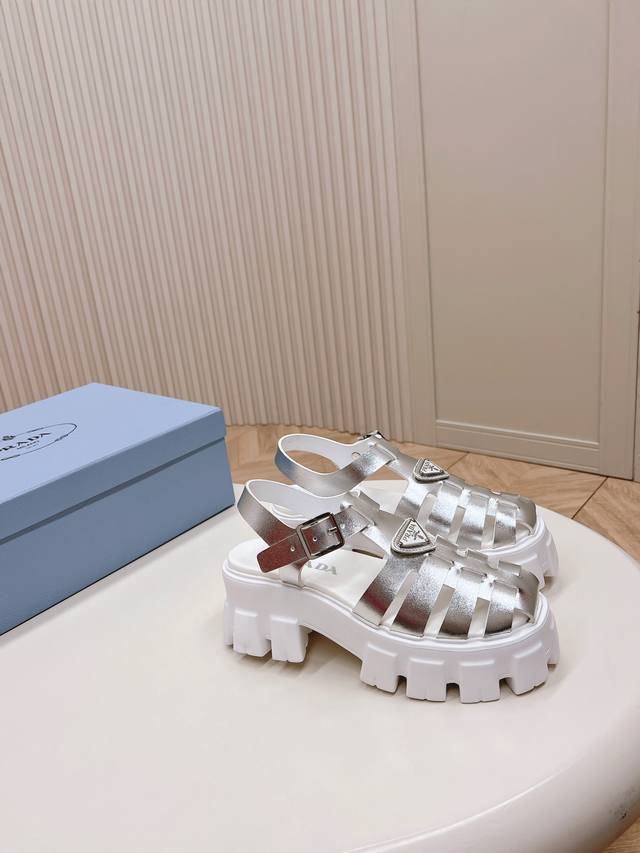 Prada "Pig Cage" Shoes - Serrated Roman Woven Platform Rubber Sandals. Retro, st