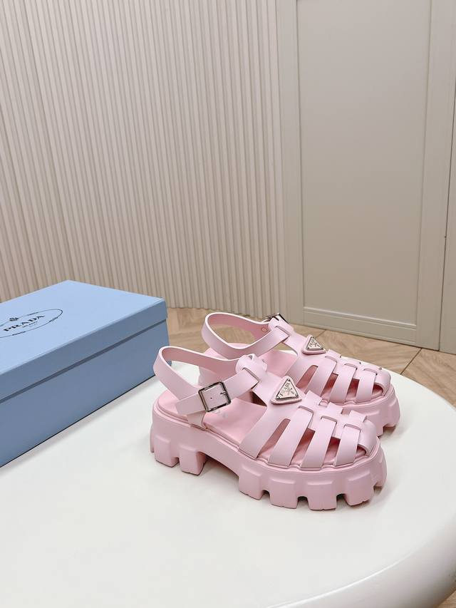 Prada "Pig Cage" Shoes - Serrated Roman Woven Platform Rubber Sandals. Retro, st