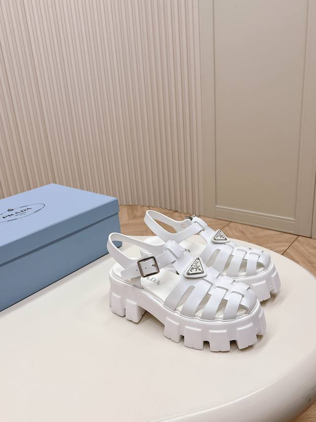 Prada "Pig Cage" Shoes - Serrated Roman Woven Platform Rubber Sandals. Retro, st