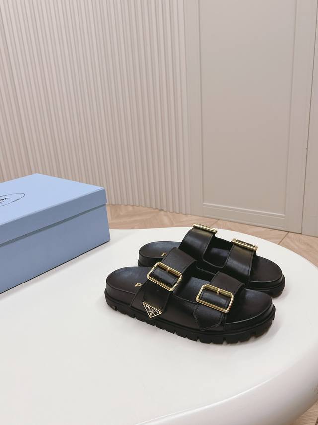 Latest Collection! Prada Spring/Summer New Sandals, Double-Breasted Slippers, La