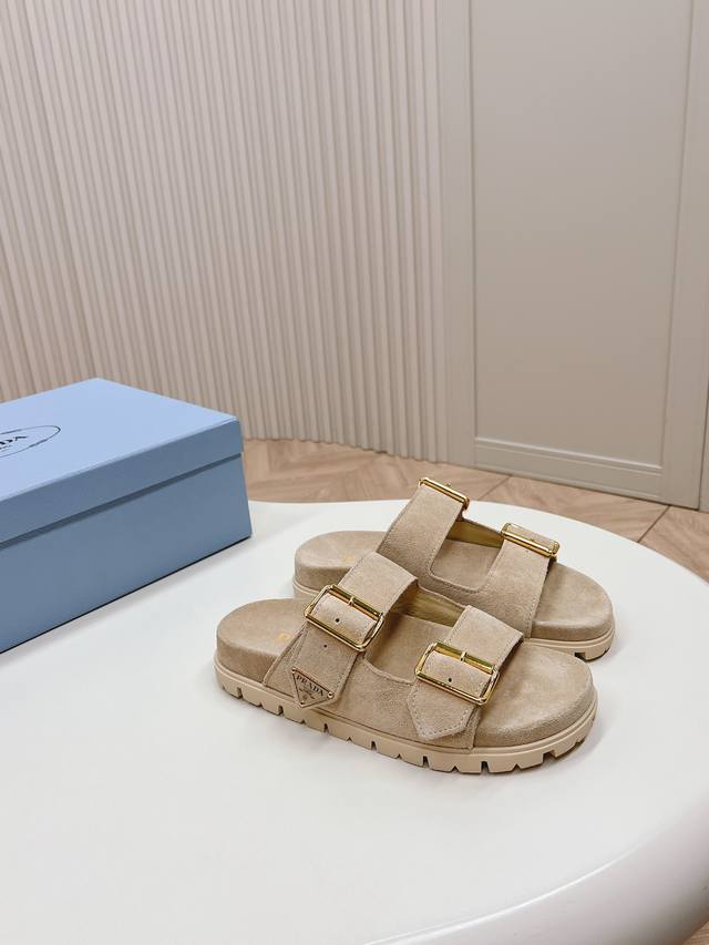 Latest Collection! Prada Spring/Summer New Sandals, Double-Breasted Slippers, La