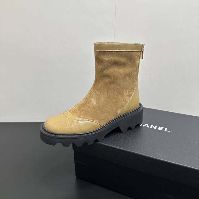 2025 Chanel Patchwork Back Zipper Ankle Boots, a must-have item for this fall/wi