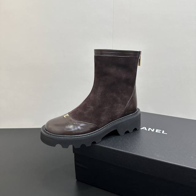 2025 Chanel Patchwork Back Zipper Ankle Boots, a must-have item for this fall/wi