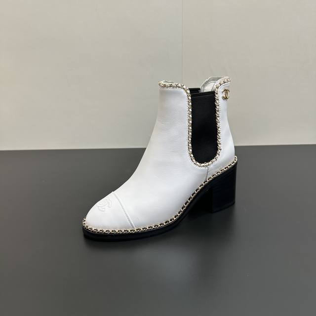 Chanel 25Ss New Autumn/Winter High-Heeled Chain Elastic Ankle Boots, Versatile a