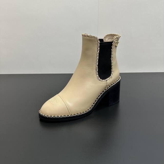 Chanel 25Ss New Autumn/Winter High-Heeled Chain Elastic Ankle Boots, Versatile a