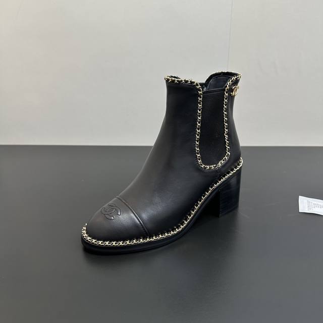 Chanel 25Ss New Autumn/Winter High-Heeled Chain Elastic Ankle Boots, Versatile a