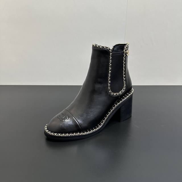 Chanel 25Ss New Autumn/Winter High-Heeled Chain Elastic Ankle Boots, Versatile a
