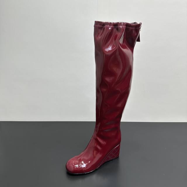 Chanel 25A Autumn/Winter New Double C Quilted Wedge Heel Stretch Boots Over-the-