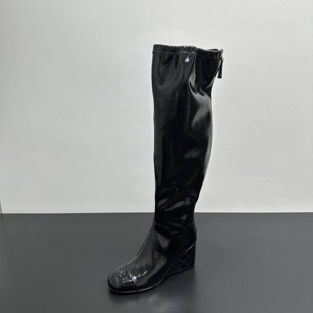 Chanel 25A Autumn/Winter New Double C Quilted Wedge Heel Stretch Boots Over-the-